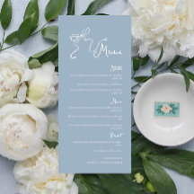 Menu de Casamento Azul Dusty com Arco desenhado à 