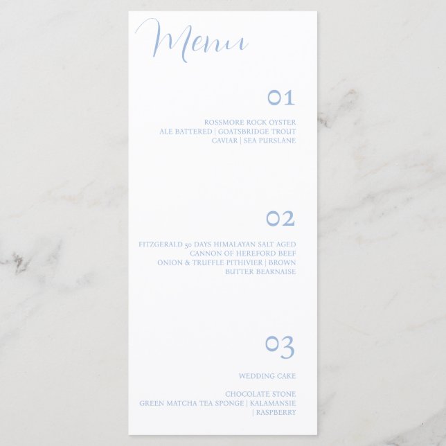 Menu de Casamento Azul Dusty Minimalista Elegante (Verso)