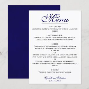 Menu de Casamento Azul e Branco do Marinho Eleganc