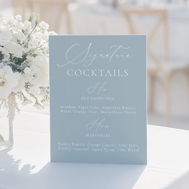 Menu de Casamento Azul e Branco Dusty Drink (Signature Drink Dusty Blue & White Wedding Menu)