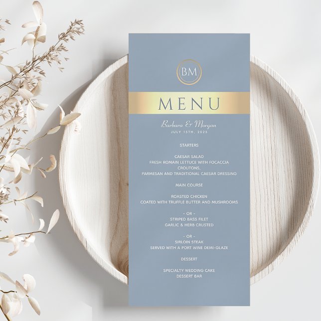 Menu de Casamento Azul Elegante Dusty (Criador carregado)