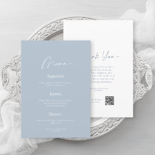 Menu de Casamento Azul Empoeirado Mínimo & Cartão