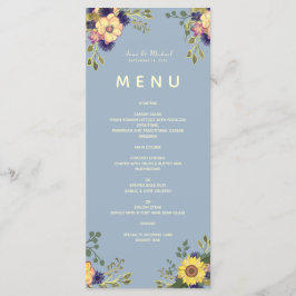Menu de Casamento Azul Floral Boho Dusty