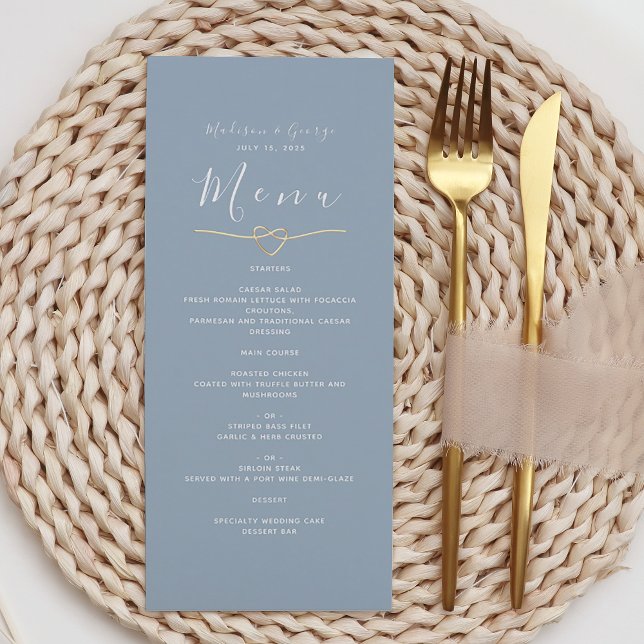 Menu de Casamento Azul Moderno Dusty (Criador carregado)