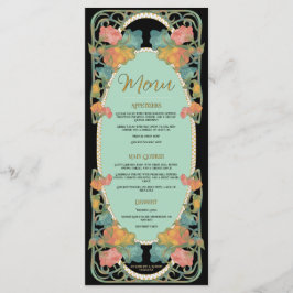 Menu de Casamento Black Watercolor Art Nouveau