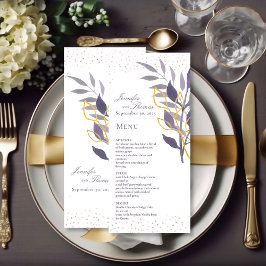 Menu de Casamento Botânico com Glitter Dourado Rox