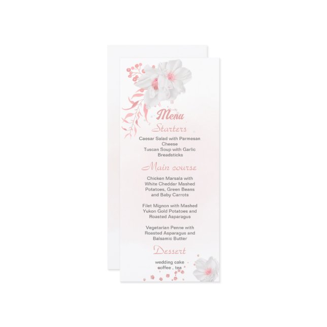menu de casamento botânico de flores rosa e branca (Frente/Verso In Situ)