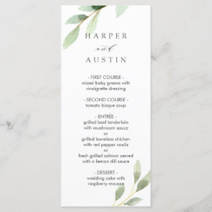 Menu de Casamento Botânico de Folhagem Verde