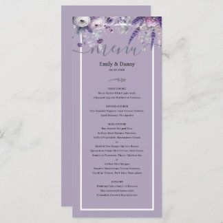 Menu de Casamento Botânico de Lavanda Elegante Mau