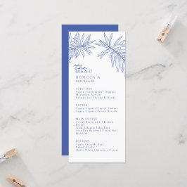 Menu de Casamento Botânico Elegante Azul