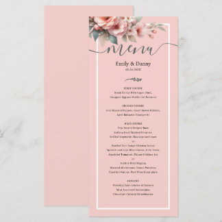 Menu de Casamento Botânico Elegante Rosa Pêssego