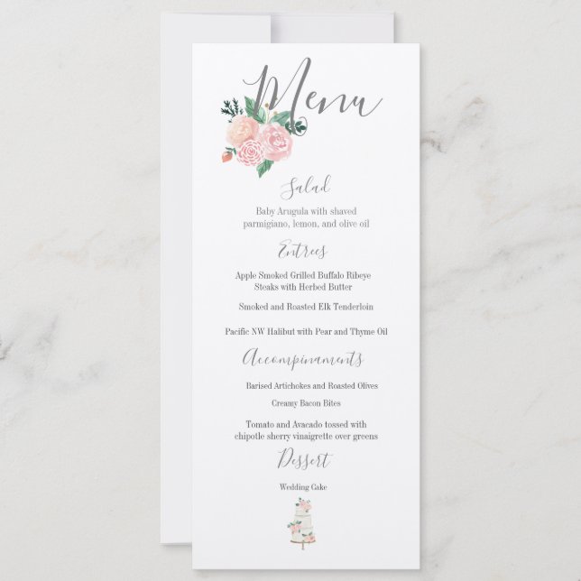 Menu de Casamento Botânico Primavera de Aquarela (Frente)