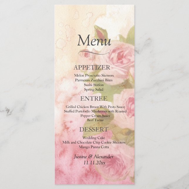 Menu de Casamento Botânico Rosa Blush (Frente)