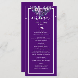 Menu de Casamento Botânico Violeta-Roxo Real