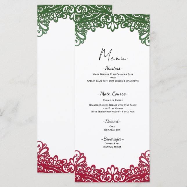 Menu de Casamento Branco da Fiesta Elegante Verde  (Frente/Verso)