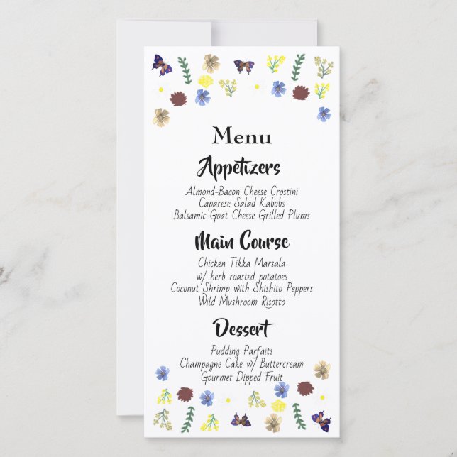 Menu de Casamento Branco do Jardim Floral Botânico (Frente)