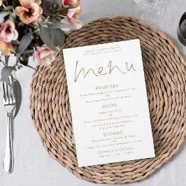 Menu de Casamento Branco Dourado de Script Elegant