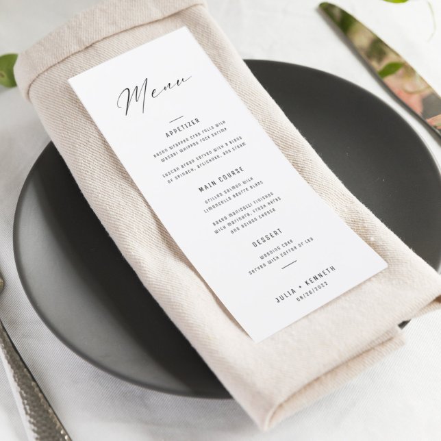 Menu de Casamento Branco e Negro Elegante Clássico (Criador carregado)