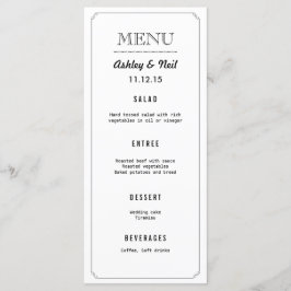 Menu de Casamento Branco e Preto Clássico Elegante
