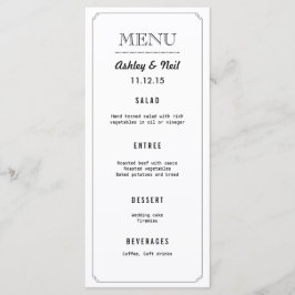 Menu de Casamento Branco e Preto Clássico Elegante