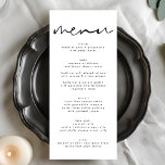 Menu de Casamento Branco e Preto Moderno<br><div class="desc">Este Design faz parte de uma coleção; Entre em contato comigo se precisar de ajuda para encontrar designs ou produtos correspondentes; também disponível em cores alternativas</div>