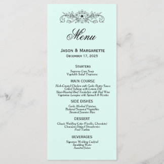 Menu de Casamento Branco e Preto Moderno Elegante
