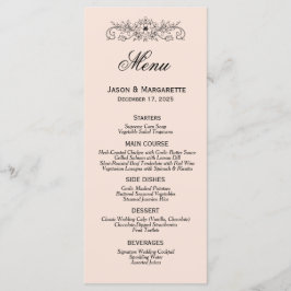 Menu de Casamento Branco e Preto Moderno Elegante