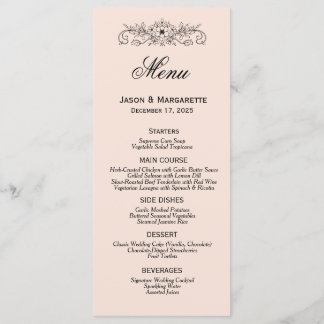 Menu de Casamento Branco e Preto Moderno Elegante