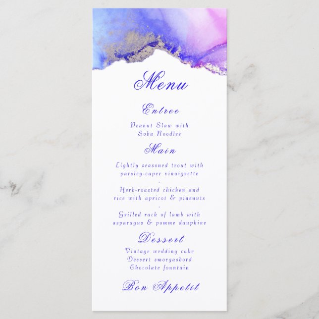Menu de Casamento Branco Elegante Abstrato Ametyst (Frente)
