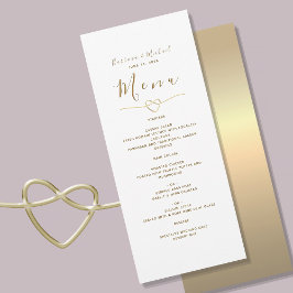 Menu de Casamento Branco Elegante Moderno e Ouro