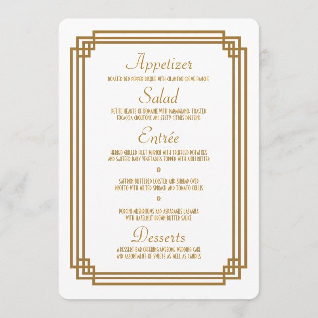 Menu de Casamento Branco em Deco de Arte Simples (Frente)