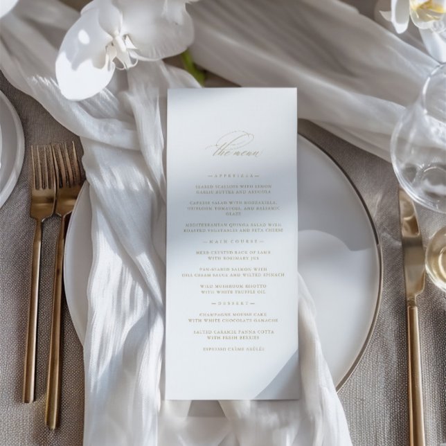 Menu de Casamento Branco Minimalista Delicado Eleg (Elegant Delicate Minimalist White Wedding Menu)