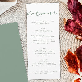 Menu de Casamento Branco Neutro Verde do Modern Sa