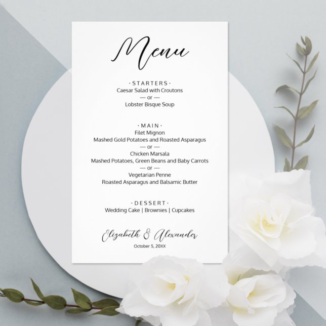 Menu de Casamento Branco Simples de Orçamento (Criador carregado)