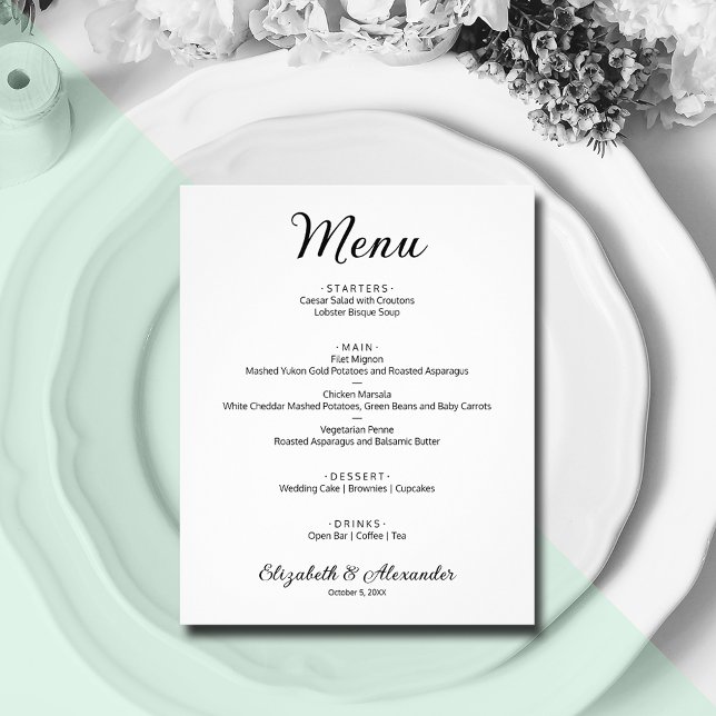 Menu de Casamento Branco Simples de Orçamento (Criador carregado)
