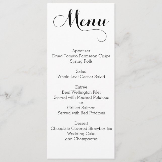 Menu de Casamento Branco Simples Personalizado (Frente)