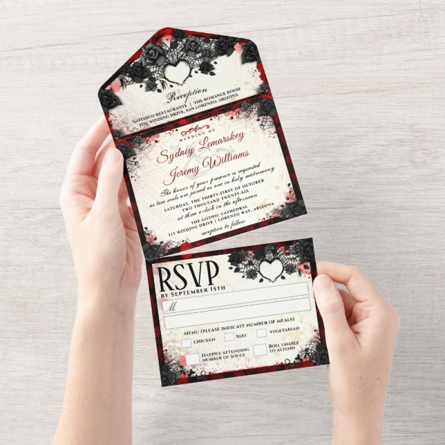 MENU de Casamento Cardíaco de Halloween Gótico Esc (Tearaway)