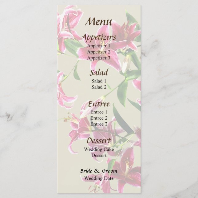 Menu de Casamento Cardíaco Stargazer Lily (Frente)