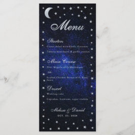Menu de Casamento Celestial Caligrafia Lua e Estre