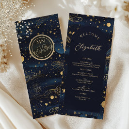 Menu de Casamento Celestial com Nome de Convidado