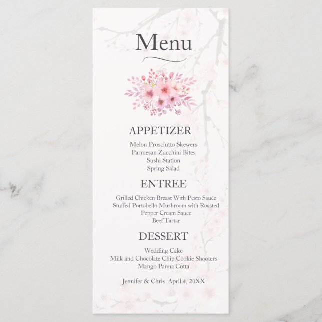 Menu de Casamento Cherry Blossom (Frente)