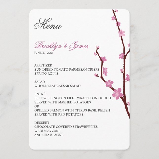 Menu de Casamento Cherry Blossom (Frente)
