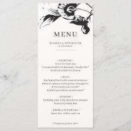 Menu de Casamento Chic das Flores Negras e Brancas