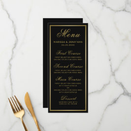 Menu de Casamento Chic do Script Dourado Preto Ele