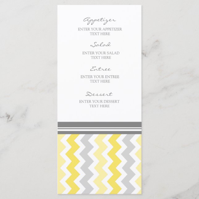 Menu de Casamento - Cinza Amarela Chevron (Frente)