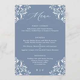 Menu de Casamento Clássico Azul Elegante
