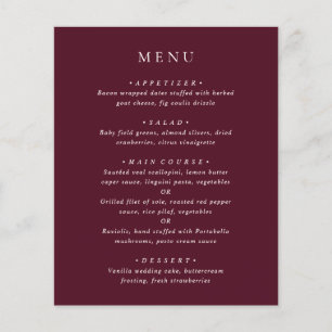 Menu de Casamento Clássico Burgundy Profundo Elega