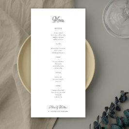 Menu de casamento clássico de preto e branco