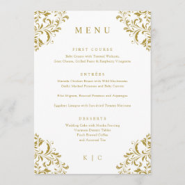 Menu de Casamento Clássico de Vintage Dourada Eleg