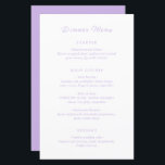 Menu de Casamento Clássico do eterno Lilac<br><div class="desc">Menus de casamento clássicos,  com design simples,  mas elegante,  com fontes serif e script.</div>